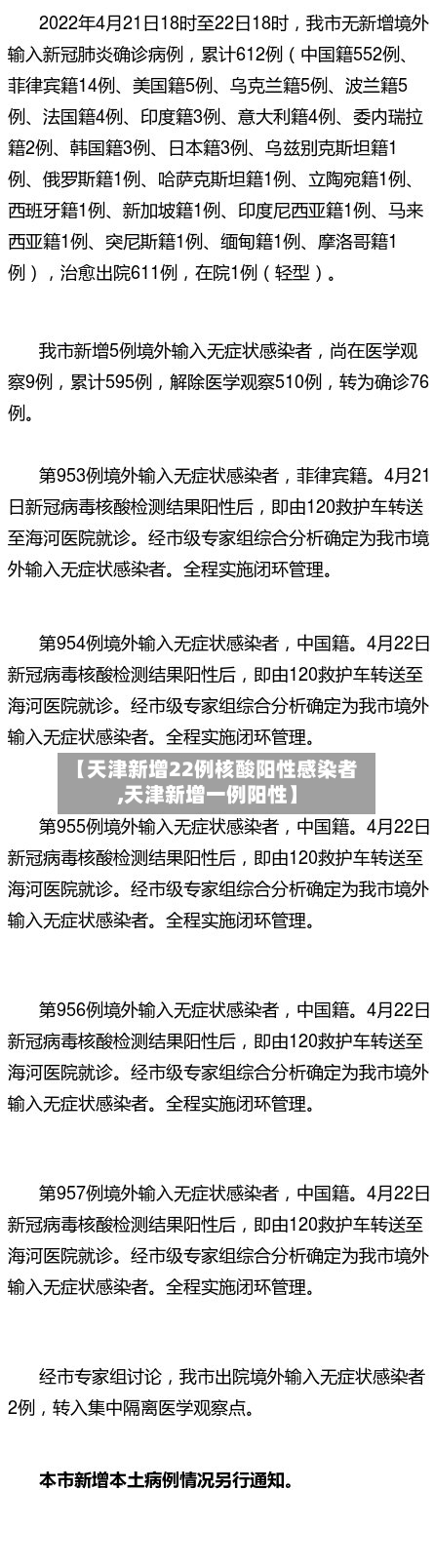 【天津新增22例核酸阳性感染者,天津新增一例阳性】