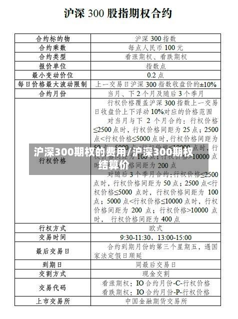 沪深300期权的费用/沪深300期权结算价