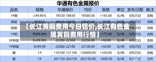 【长江黄铜费用今日铝价,长江有色金属黄铜费用行情】