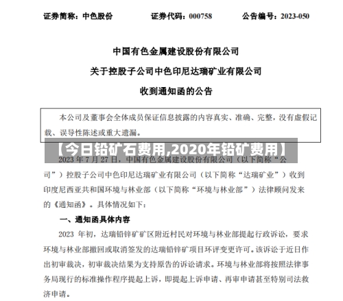【今日铅矿石费用,2020年铅矿费用】-第2张图片